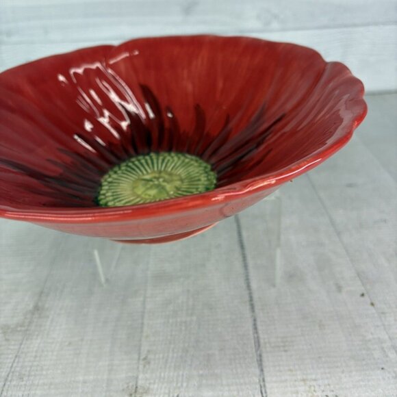 Maxcera Corp POPPIES POPPY SPLATTER Red Flower Shape 3D Ceramic 9" Serving Bowl - Picture 6 of 16